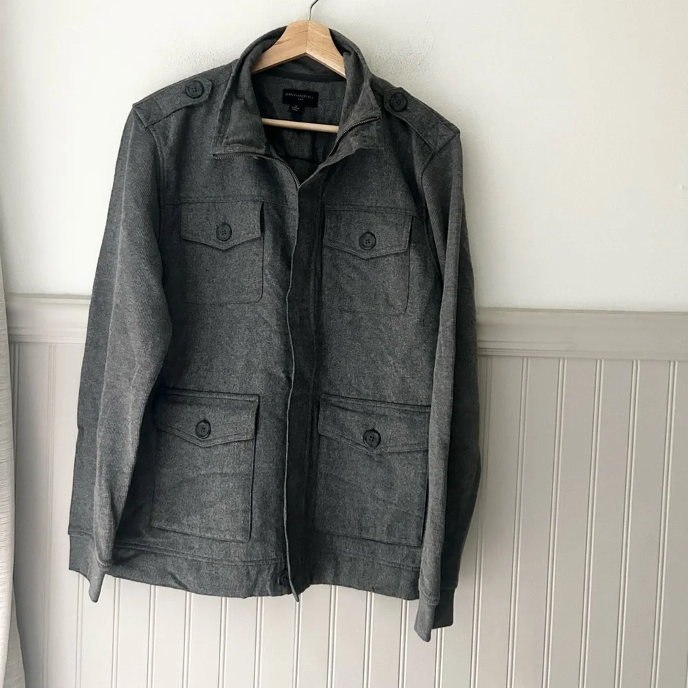 Y2K Banana Republic Men’s Medium Wool Blend Charcoal Military Jacket